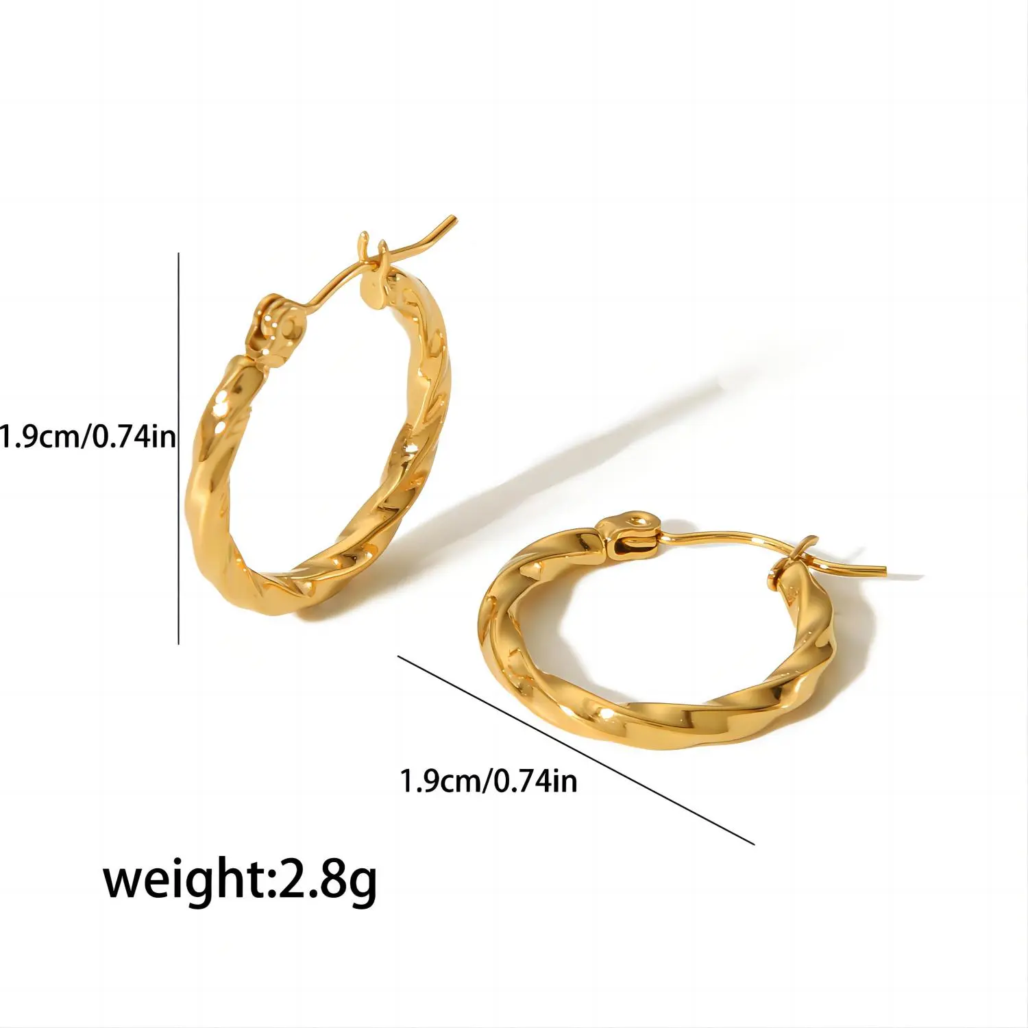 1 Pair  Simple Casual Style Twist Shape  Stainless Steel 18K Gold Plated Women's Hoop Earrings  h5 Picture2